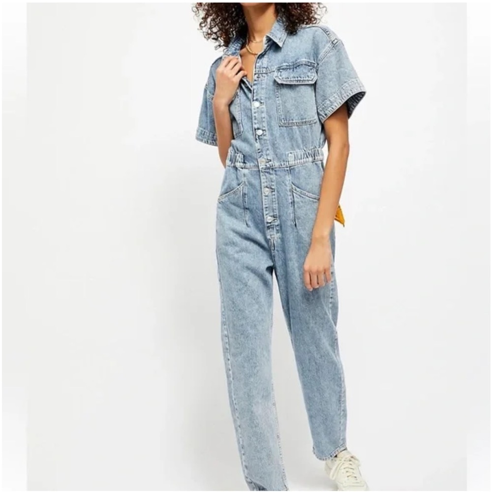 We The Free Light Wash Denim Jumpsuit